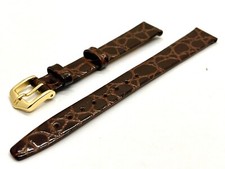 HIRSCH Uhrenarmband 12 mm Leder Krokoprägung dunkelbraun