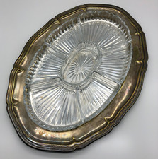 Art Deco XXL Anbietschale, Kabarettschalen mit Sternenschliff auf Tablett