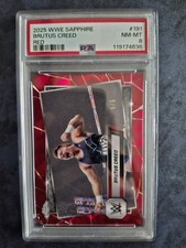 2025 Topps Chrome WWE RAW Sapphire Red Refractors #191 Brutus Creed /5 PSA 8