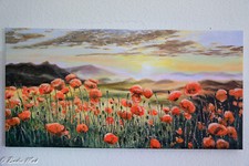 Acrylbild.Handgemalt. Leinwand.Wiese mit Mohnblumen.80x40cm. ungerahmt.Unikat.