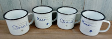 4er Set Emaille Becher 350ml Kaffeebecher Tasse Sprüche Maritim mit kl. Fehlern