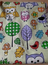 Stoff Baumwolle PATCH EULE, VOGEL u.a. , 1,55x 1,40 Meter