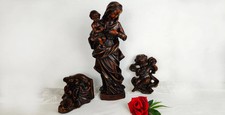 3x Wachsfiguren Set Madonna mit Jesuskind Engel Wandkonsole Marienfigur Sockel F