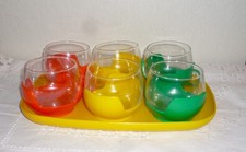 6 Teegläser Halter Tablett orange  grün gelb 70er vintage