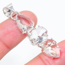 Handgefertigter weißer Topas Edelstein 925 Sterlingsilber Schmuck Anhänger Gr...