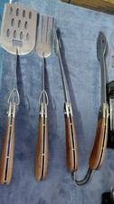  Grill Besteck Klappbar mit  Palisander Holzgriff Edelstahl  3Teilig  unbenutzt