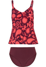 Tankini 2-teilig Oberteil Paisley-Muster Hose uni aubergine / rot Gr. 36, 38, 40