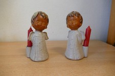 2 kleine Terrakotta Steingut Weihnachtsengel mit Kerzen 50er Jahre Vintage TOP !