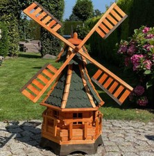 DARLUX Sechseck Garten-Windmühle XXL aus Holz kugelgelagert Braun/Grün H-120 cm
