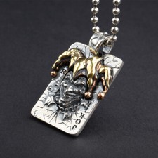 B34 eckiger Anhänger Spielkarte Hofnarr Clown mit Narrenkappe Silber 925