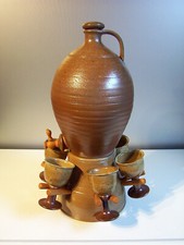 Keramik Getränkespender, Weinspender & 6 Becher, Handarbeit, Wasserspender, Fass