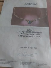 Kette 10.79 Gr.585 GELB GOLD MIT SMARAGD UND 12 DIAMANTEN Sehr Schön