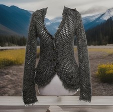 TAMARIS Strickjacke Damen Cardigan Fransen 38 olivgrün weiß schwarz meliert 