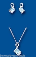 Blautopas Quadrate Anhänger und Ohrringe Set massiv Silber