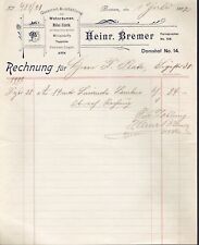 Heinr. Bremer Möbel-Fabrik Rechnung Bremen Domshof Nr. 14 - 1. Juli 1902