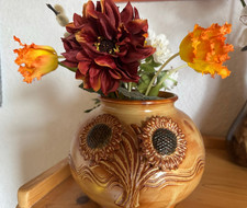 schöne Vase Handgetöpfert Blumenvase braun rund schwer