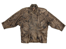 Vintage Lederjacke Damen L Oversized Braun Patches 80er Zweireihig made in Italy