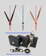 Quarzuhrwerk lautlos mit Zeiger-Set 10 cm schwarz weiß gold für DIY, Wanduhren