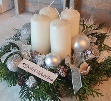 🌿Tisch Advent frischer Adventskranz Tanne Thuja Dekoration Silber Weiss 🌿
