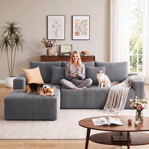 Ecksofa form cordstoff mit - ecksofa, l