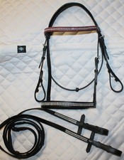 " STRASS " Leder Ponytrense + Zügel Pony Trense Reittrense Zaum