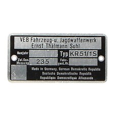 Typenschild Blanko für Simson KR51/1S | Originalgetreues Ersatzteil