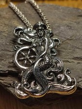 Seemann Anhänger mit Kette schön groß Talisman Meerjungfrau Halskette Steuerrad