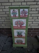 Schrank Handbemalter Vintage Blumen-Kommodenschrank in Grün Einzelstück Holz