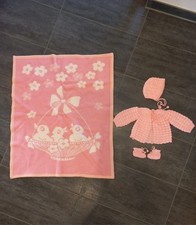 Baby Set Ca Gr. 62 Handarbeit Decke Jacke Mütze Schühchen Rosa Erstlingsset 