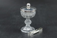 Vintage Süßstoffdose kleine Dose aus Kristallglas mit Deckel & Zange H 8 cm