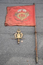 N92W19- Fahne Standarte Neubauer Gesangsverein Holzstab Messing Spitze um 1870