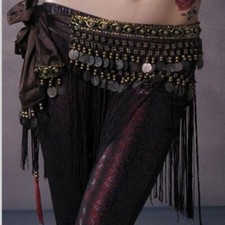 Bauchtanz Kostüm Hüfttuch Tribal Fransen Quaste Gürtel Kupfermünzen 3 Farben