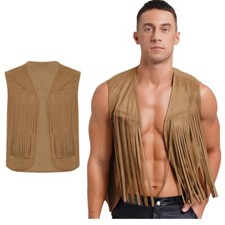 Herren 70er Jahre Hippie Kostüm Front Öffnen Jacken Einfarbig Weste Pirate Lose