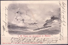 KL306 S.M. „Panzer und Torpedoboote im Manöver“ – Marine-Ansichtskarte ca. 1900