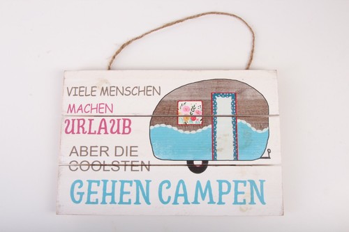 Schild holz camping bunt - schild,