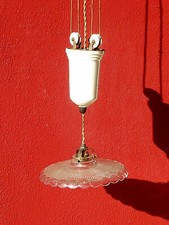 antike Deckenlampe, Glasschirm mit Porzellan-Zugpendel