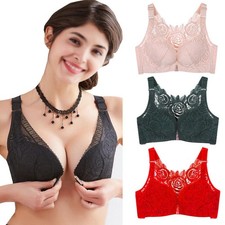 Damen BH ohne Bügel große größen vorderverschluss Push Up Rose Spitze BH Bustier