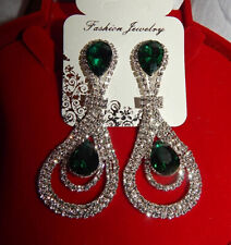 lange elegante XL OHRRINGE OhrHänger große grüne Swarovski*Elementen *ca. 7  cm