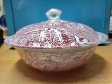 Terrine mit Deckel, Myotts Country  Life rot, hand engraved, English scenes