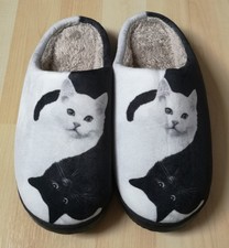 Damen Katzen  Hausschuhe,Gr.40/41,Schwarz,Weiss 