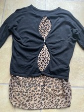 Koucla Pullover Materialmix S/M Schwarz/braun Tiermuster Vokuhila