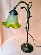  Antike Tischlampe, Glas, grün, Ornamente, Jugendstil, selten, sehr schön