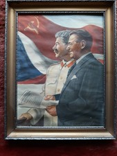 Altes Portrait Iosif STALIN und Klement GOTTWALD gerahmter Sonderdruck 46x58cm