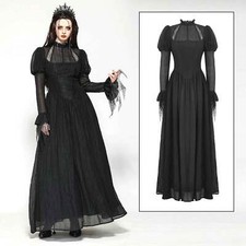 DARK IN LOVE Gothic Kleid Lang Schwarz Spinnennetz Victorian Spiderweb Dress