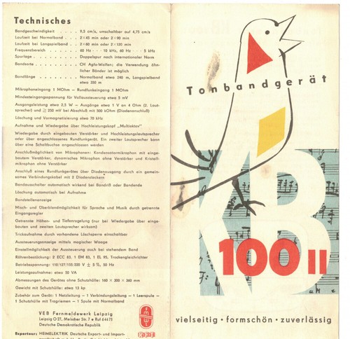 Faltblatt tonbandgerät 100 - faltblatt,