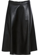 Lederimitat-Rock Gr. 40 Schwarz Damen-Skirt Knielanger Freizeitrock Neu