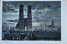 AK München Frauenkirche Panorama Nacht 1917