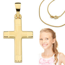 Baby Kinder Kreuz Echt Gold 585 (14 KT) zur Taufe Kommunion mit Silber VG Kette