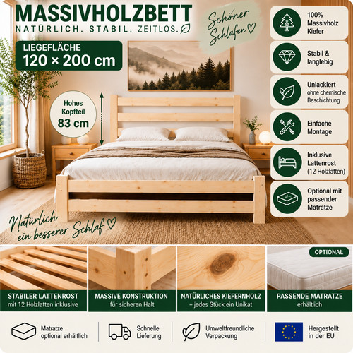 Holzbett 120x200 aus - , massiver