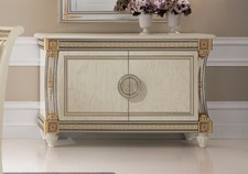 Klassische Italienische Anrichte Beige Hochglanz Silber-Gold Greek Verzierung 